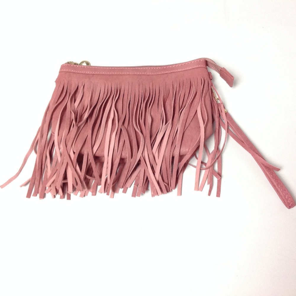Women's Boho Wristlets Hippie Purse Fringed Pink